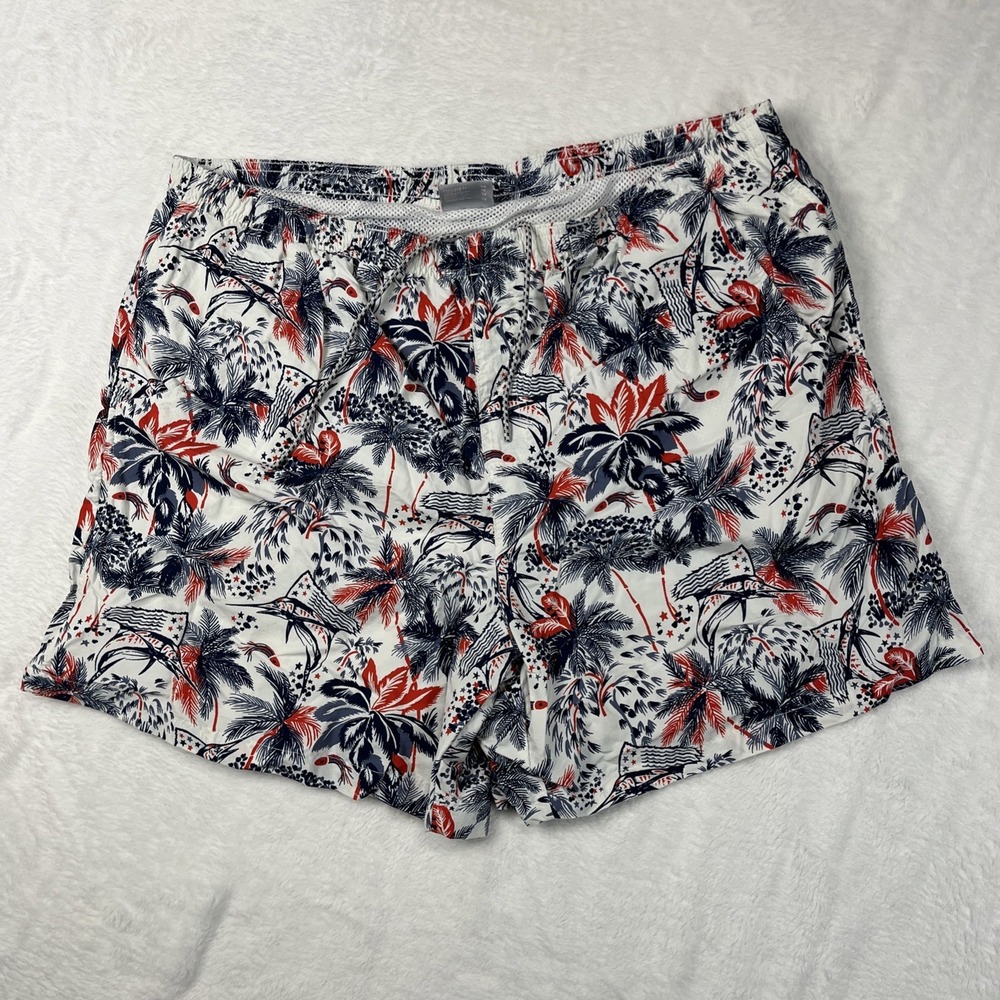 Columbia PFG Shorts Men XL Super Backcast Swim Trunks Mesh Lined Fish Palm Print